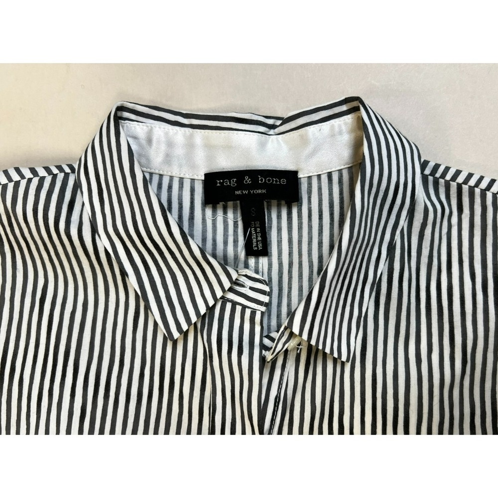 rag & bone Funky Button Up Shirt Hi/Low Hem Gray White Stripe Cap Sleeves SZ S - Picture 5 of 5